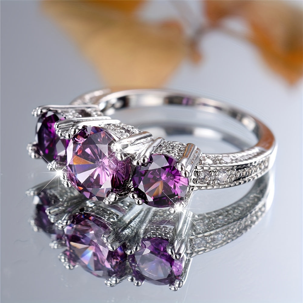 A Ladies Round Synthetic Zirconia Ring Engagement Ring Vintage Wedding Ring Bridal Jewelry