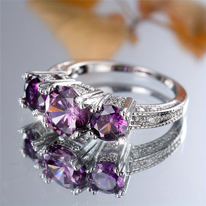 A Ladies Round Synthetic Zirconia Ring Engagement Ring Vintage Wedding Ring Bridal Jewelry