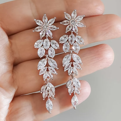 Luxury Sparkling Zircon Flower Bridal Engagement Earrings Elegant Ladies Party Casual Accessories
