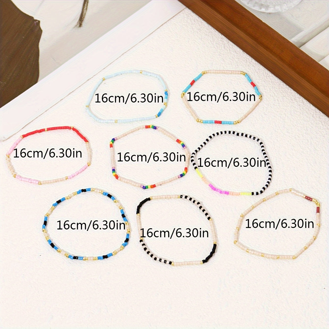 8-Piece Bohemian Beaded Bracelet Set - Colorful Handmade Elastic Multi-Layer Wristbands for Party and Vacation Accessories, Perfect Gifts for Friends