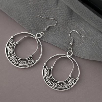 Vintage Round Hollow Creative Pendant Earrings Zinc Alloy Silver Plated Jewelry Daily Wear Accessories Fashion Women's Gifts