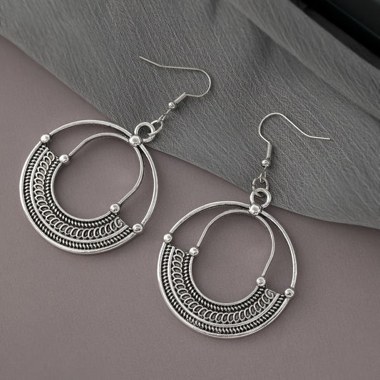 Vintage Round Hollow Creative Pendant Earrings Zinc Alloy Silver Plated Jewelry Daily Wear Accessories Fashion Women's Gifts