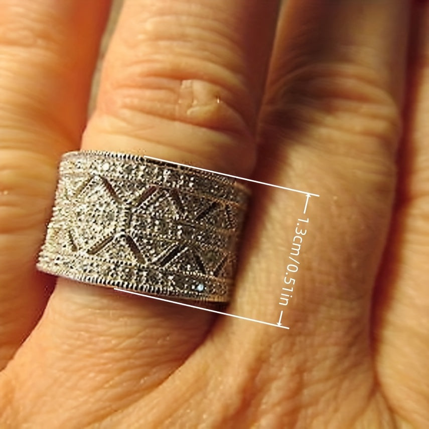 Women's fashion micro-set zircon ring, casual party wide ring, jewelry anniversary gift