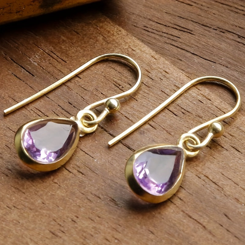 Drop Purple Synthetic Gemstone Decorative Pendant Earrings Bohemian Elegant Style Fashion Women's Earrings