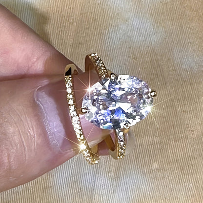 Elegant Luxury Cubic Zirconia Engagement Ring Set - Classic White/Green for Casual Attire or Parties