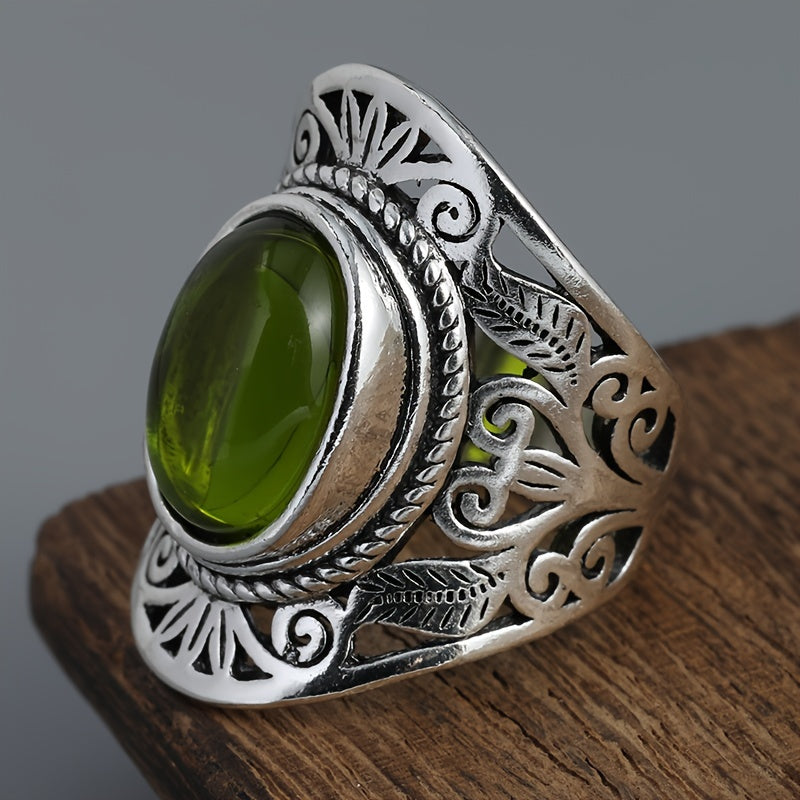 Vintage ring silver plated with gemstones egg shaped vintage flower engraved ring suitable for men and women on the ring dupes luxury jewelry