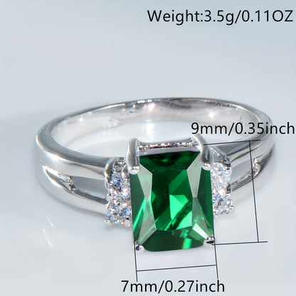 1Pc Rectangle Cut Green Gemstone CZ Ring Fashion Silver Love Engagement Ring Vintage Wedding Ring