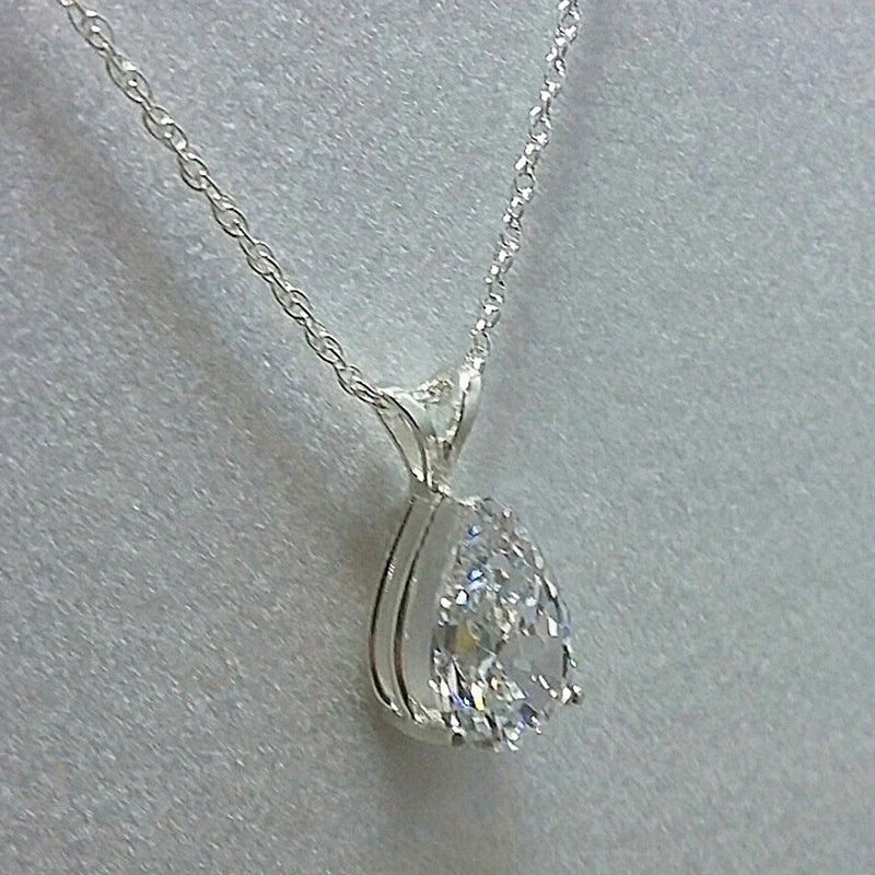 925 Silver Plated Teardrop Shaped Gemstone Zircon Pendant Necklace, Wedding Proposal Party Necklace Jewelry