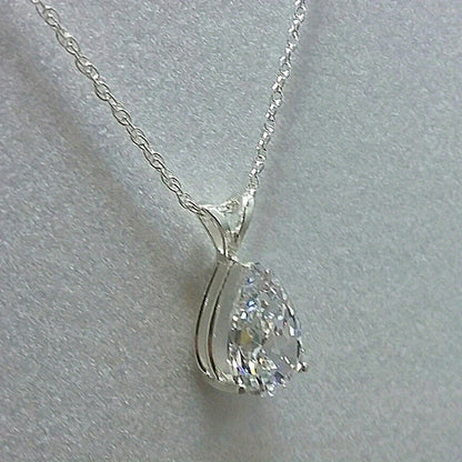 925 Silver Plated Teardrop Shaped Gemstone Zircon Pendant Necklace, Wedding Proposal Party Necklace Jewelry