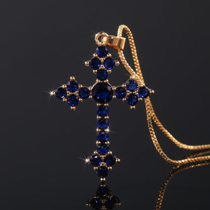 Delicate cross pendant necklace set with round shiny zircon, lucky adjustable collarbone chain