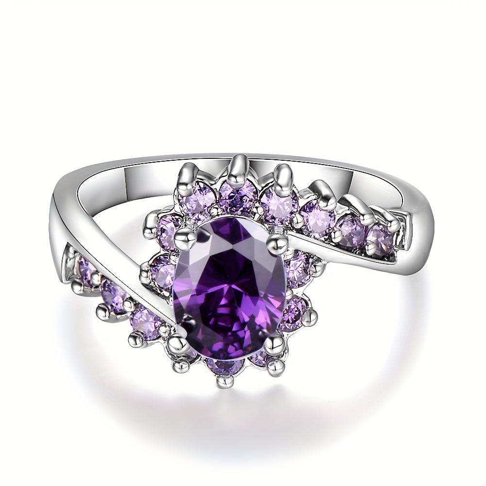 Elegant Bohemian Purple Oval Cut Cubic Zirconia Engagement Ring - Perfect for Parties and Gifts, Bohemian Style, Elegant Style