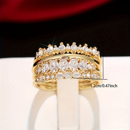 4 minimalist stacked rings 14k gold-plated full Zirconia engagement banquet decoration luxury jewelry