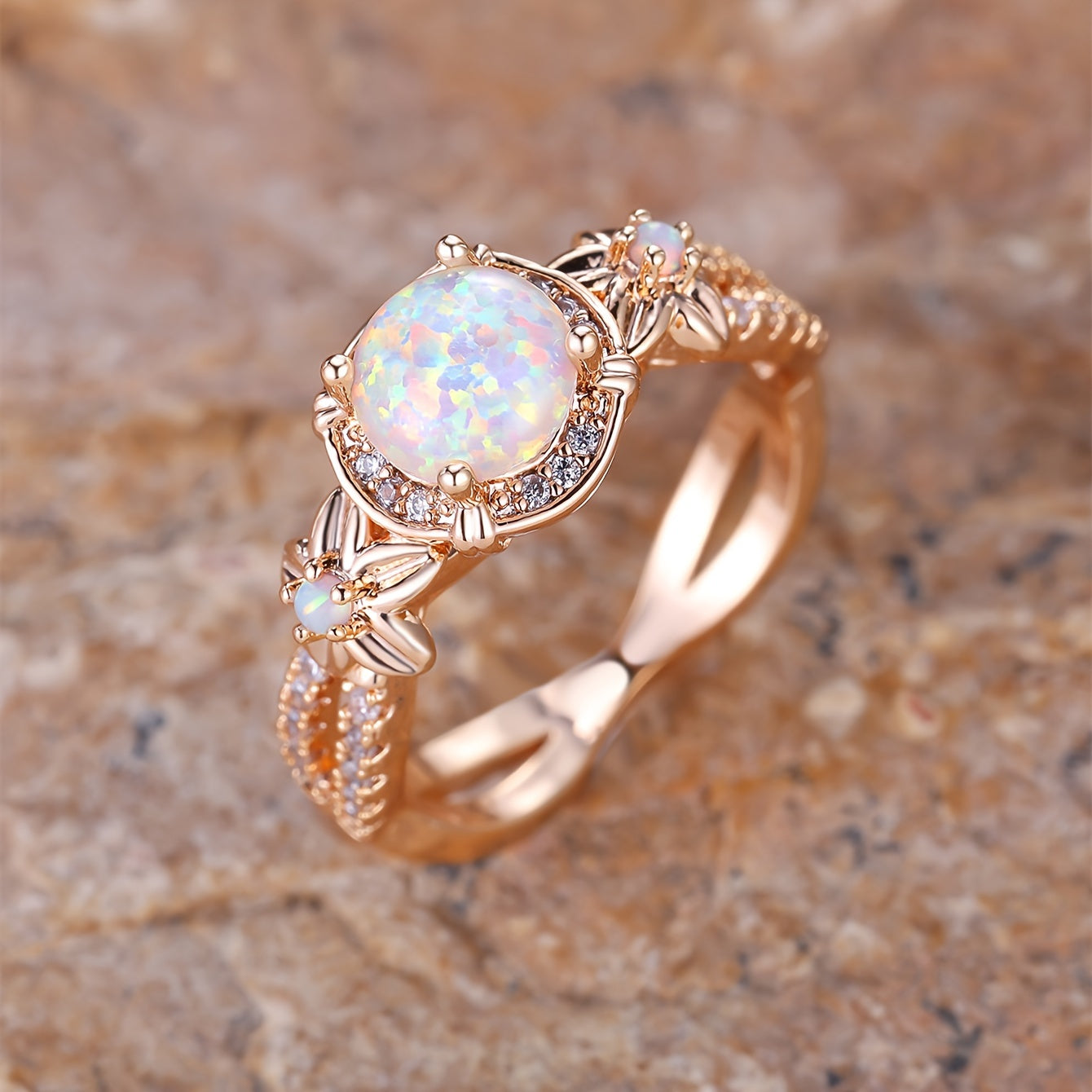 A round white Opal ring, Women's fashion ring, jewelry for holiday parties