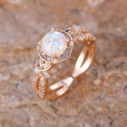 A round white Opal ring, Women's fashion ring, jewelry for holiday parties