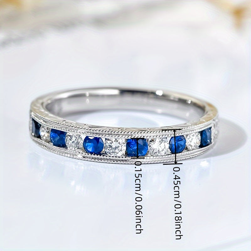 Silver Eternal Ring, Blue Cubic Zirconia Simple and elegant style, suitable for daily wear and women's anniversary gifts