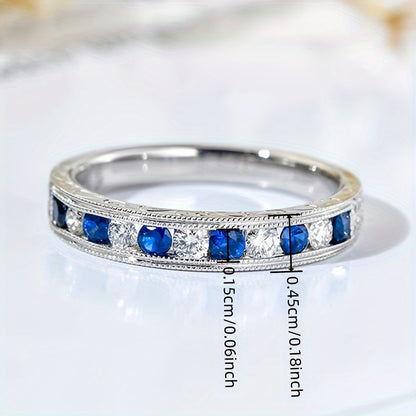 Silver Eternal Ring, Blue Cubic Zirconia Simple and elegant style, suitable for daily wear and women's anniversary gifts