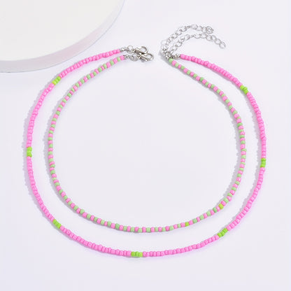 2 Bohemian handmade beaded rice necklaces, summer beach vacation accessories