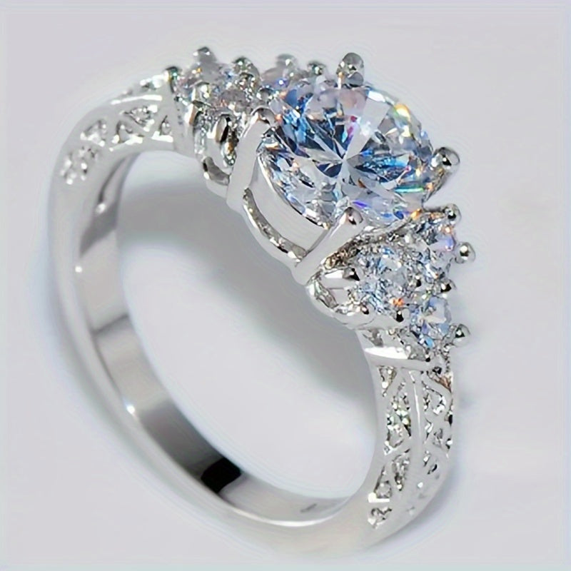 1 Exquisite Fashion Engagement Ring, Stylish White Square Crystal Zircon Ladies Ring, Anniversary Bridal Wedding Jewelry
