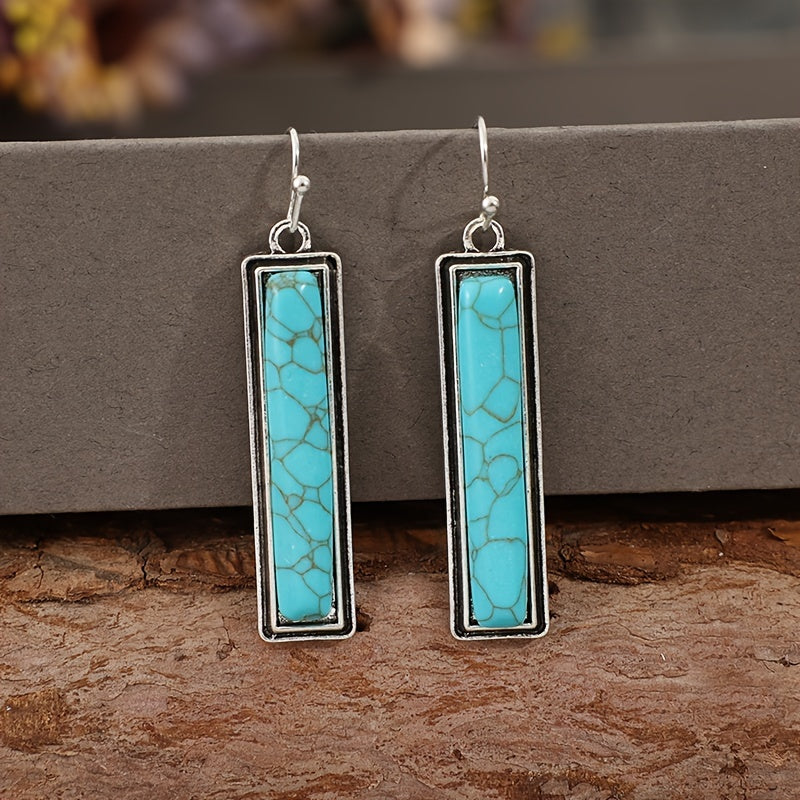 Cross-border European, American and Western-style new simple rectangular turquoise earrings