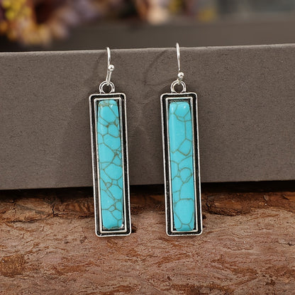 Cross-border European, American and Western-style new simple rectangular turquoise earrings