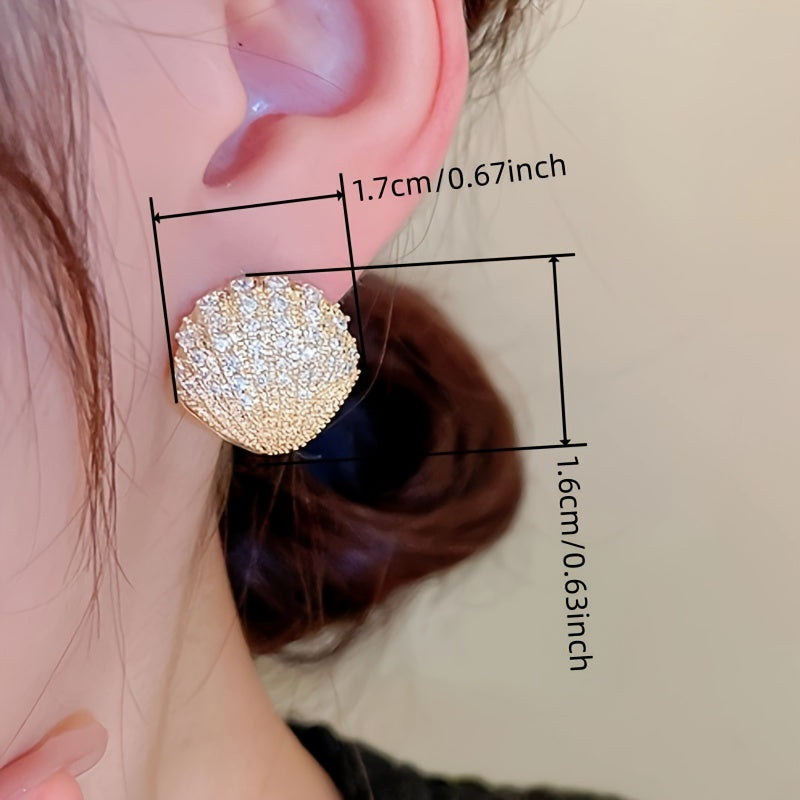 Luxury rhinestone set with sparkling shell stud earrings, lovely and luxurious Women's fashion accessories, perfect for parties and daily wear