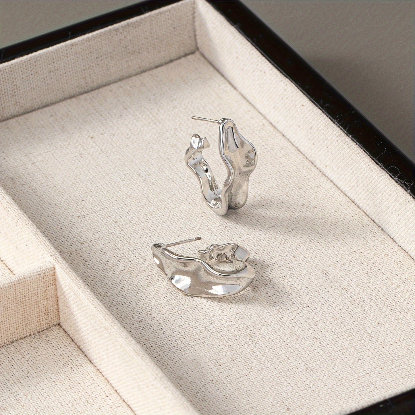 925 sterling silver ring earrings, vintage bohemian style, irregular geometric design, minimalist temperament, women's fashion jewelry.