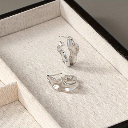 925 sterling silver ring earrings, vintage bohemian style, irregular geometric design, minimalist temperament, women's fashion jewelry.