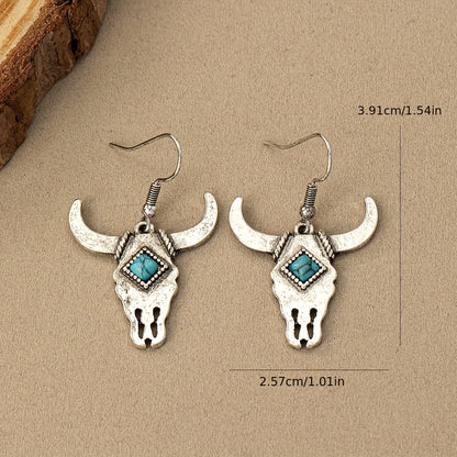 Western Vintage Bullhead Bohemian Style Turquoise Ladies Earrings
