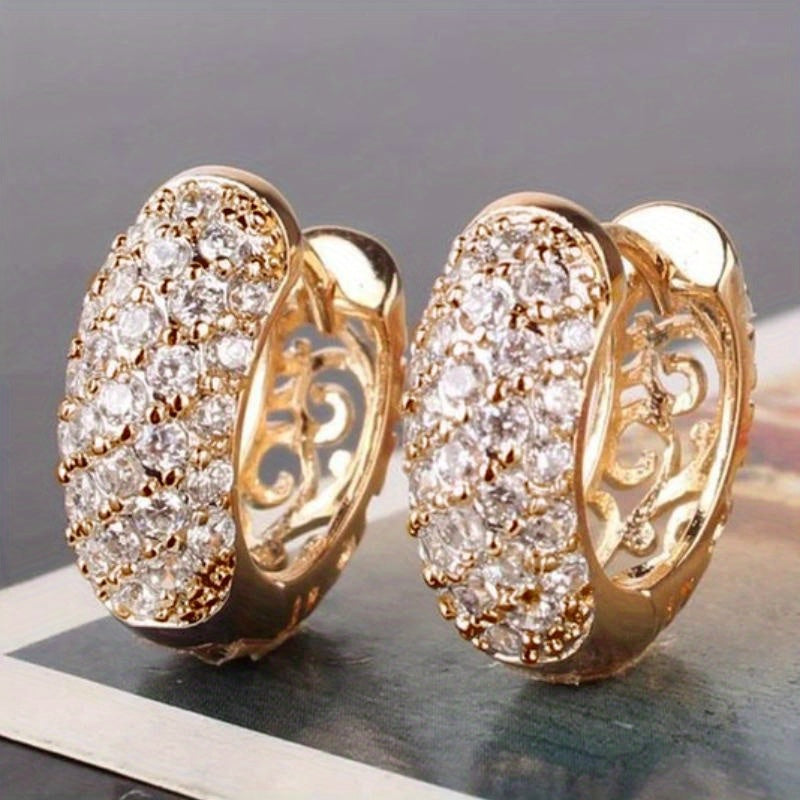 18K Gold Plated Shiny zirconia Hoop Earrings For Women Wedding Engagement Daily Wear Earrings Vintage Elegant Style