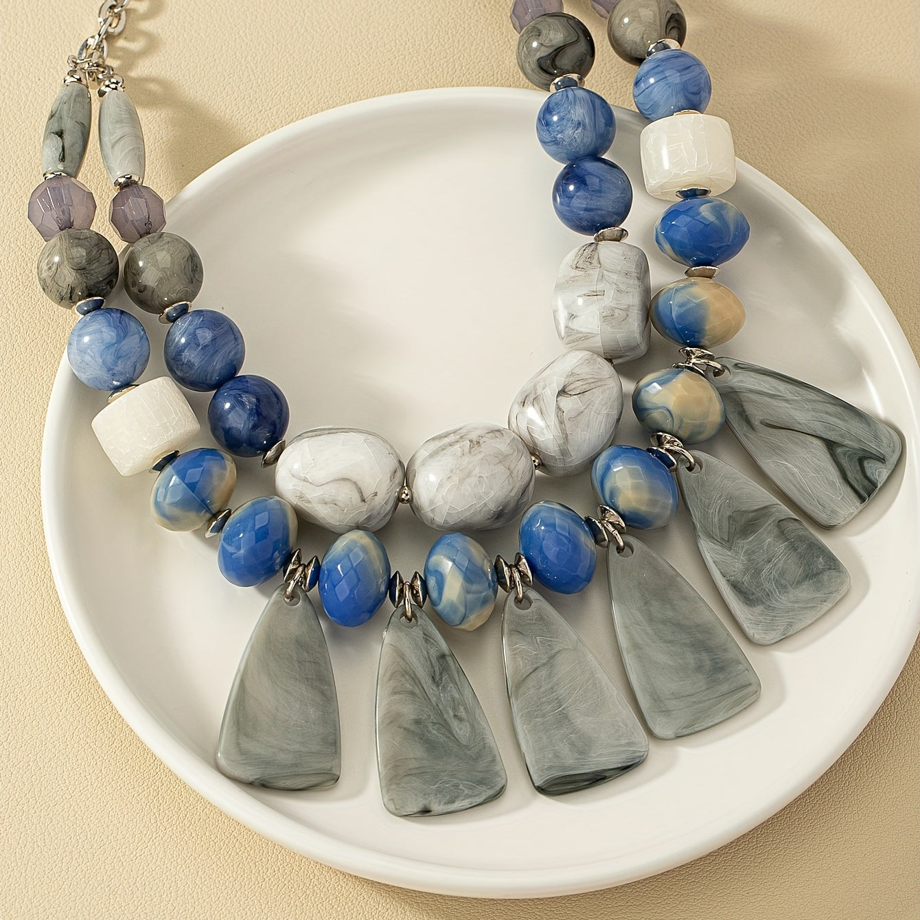 Exaggerated Beaded Bohemian Tassel Turquoise Beaded Double Necklace