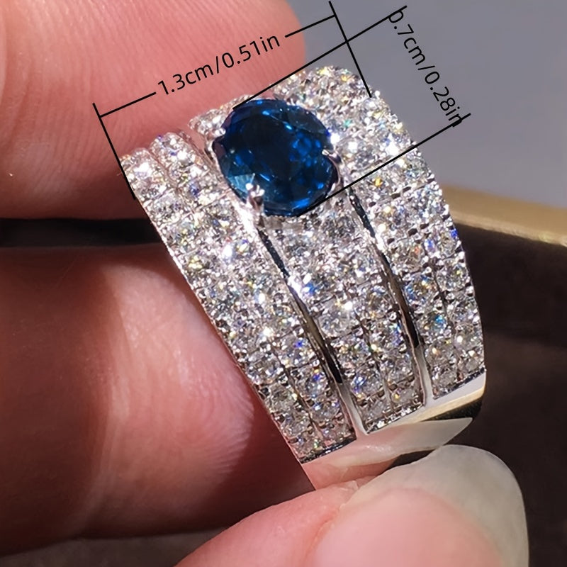 Ladies' Elegant Luxury Synthetic Sapphire and Zircon Ring - Perfect for Weddings, Parties, Anniversaries | March Birthday Stone with Unique Copper Coating