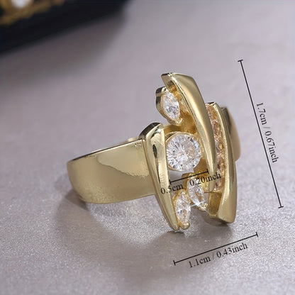 Luxury 18K gold-plated broadband ring with Marges Zircon - elegant party and wedding jewelry for men and women, classic design with sparkling gemstones