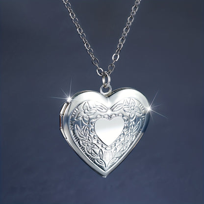 Halloween Christmas Jewelry Silver Heart Pattern Necklace Small Box Photo Charm Pendant Chain Wedding Jewelry Gift