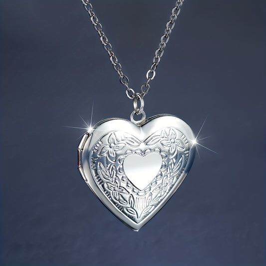 Halloween Christmas Jewelry Silver Heart Pattern Necklace Small Box Photo Charm Pendant Chain Wedding Jewelry Gift