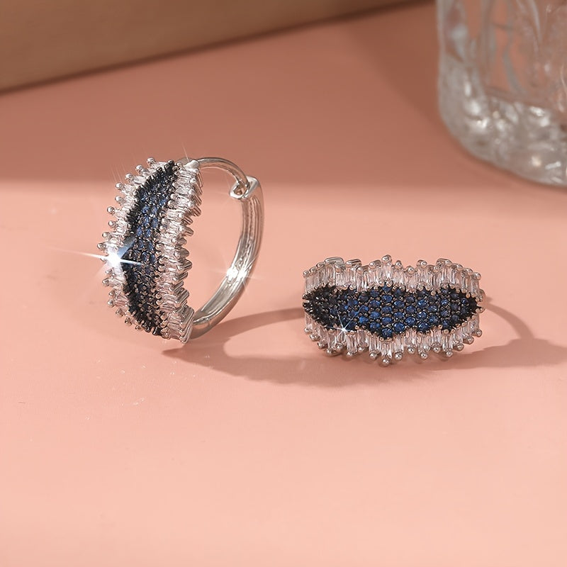 Elegant vintage bohemian earrings with square synthetic zircon wrap and blue cubic zircon accents, 925 silver copper plated, perfect for Christmas, everyday wear and special occasions - gift ready