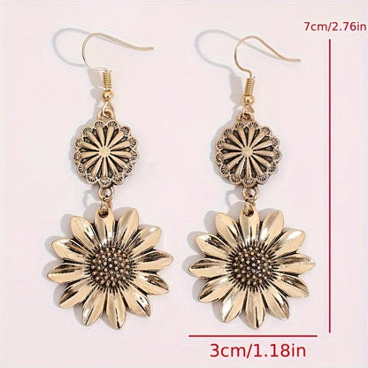 A pair of Women's fashion pendant earrings, sunflower flower temperament elegant retro bohemian style, suitable for daily versatile gifts