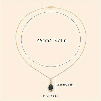 1 Elegant Retro Style Ladies Fashion Necklace with Luxury Synthetic Sapphire Pendant - Gold Tone, Machische Stone, Crystal Set, Suitable for Party and Daily Wear, September Birthstone, Box Free