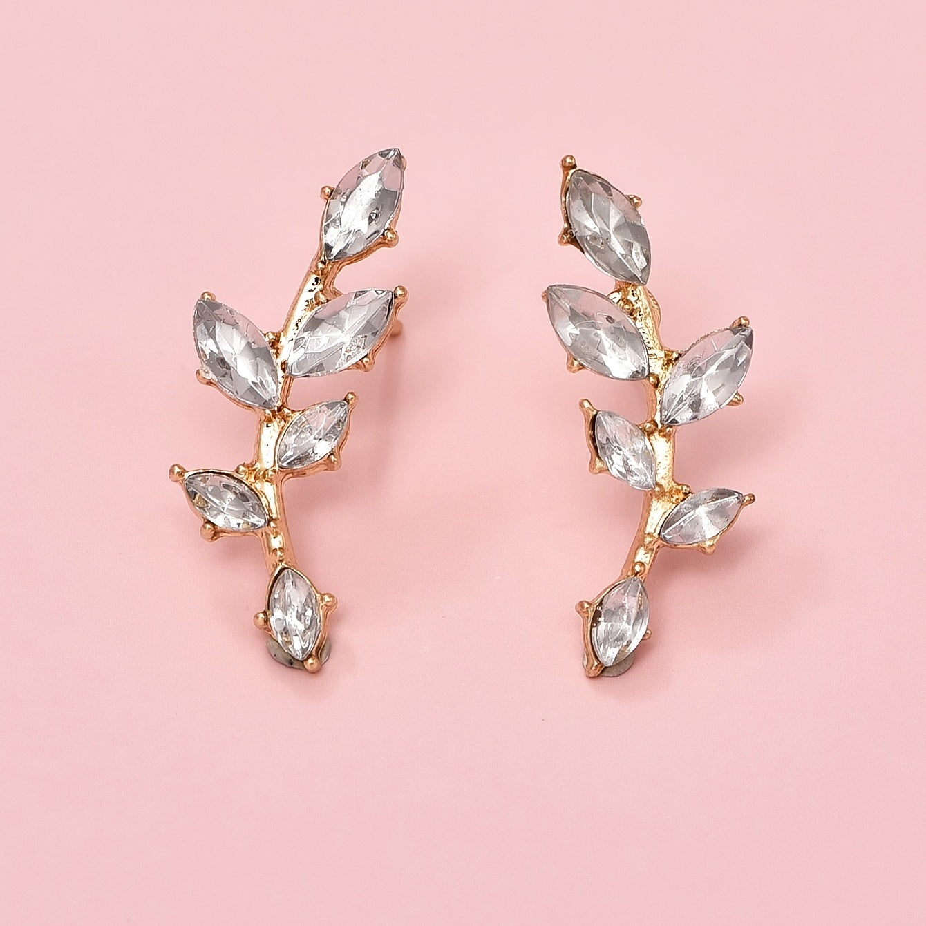 Ladies Delicate Leaf Crystal Ear Climbing Earrings 1 Pair