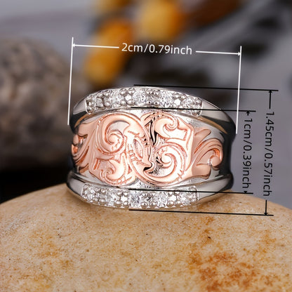 Elegant broadband rings, delicate floral engravings and sparkling square crystal Zirconia accents - retro ethnic style for Casual Attire and special occasions