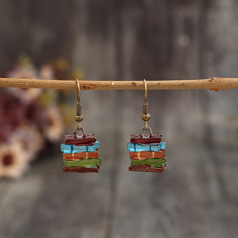 Bohemian Colored Book Pendant Earrings - Alloy, Iron Stud Earrings for Daily and Sports Wear
