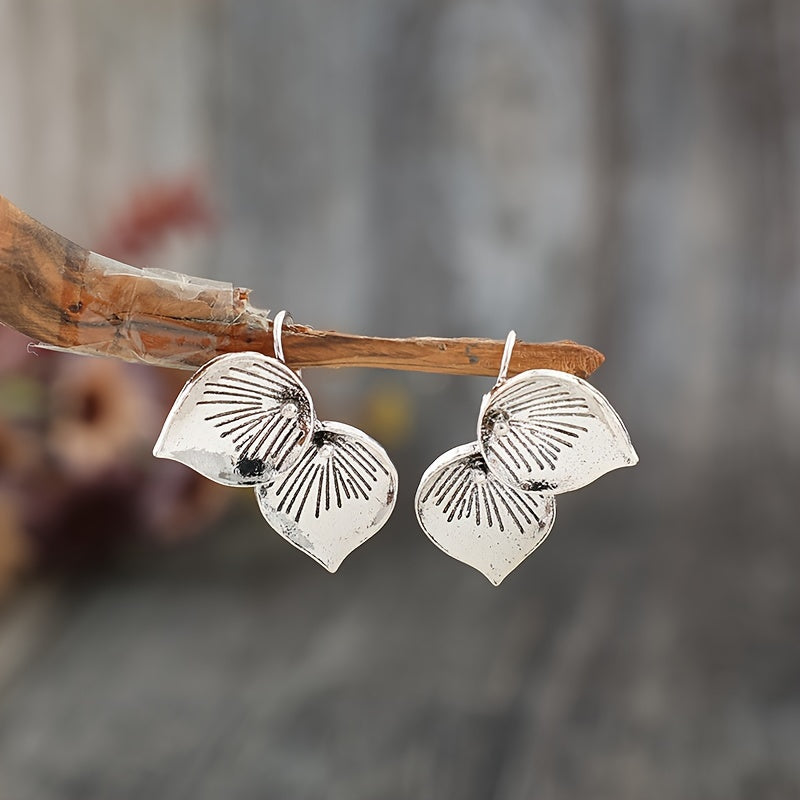 Retro minimalist style silver alloy petal drop earrings, stylish minimalist design, elegant jewelry accessories