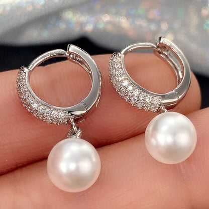 Vintage Elegant Freshwater Pearl Earrings 925 Silver Plated Zircon Earrings, Ladies Romantic Wedding Bridal Jewelry