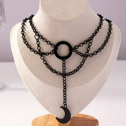 Gothic style black crescent pendant collar necklace, vintage style collar necklace, holiday fashion jewelry, Eid al-Fitr and Ramadan gifts