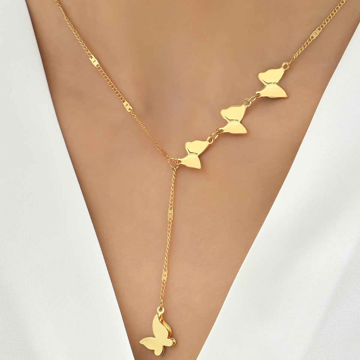 Y-chain necklace butterfly pendant elegant neck jewelry women's jewelry