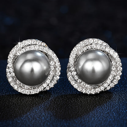 Delicate imitation pearl flower design stud earrings Elegant retro style Suitable for women dating earrings