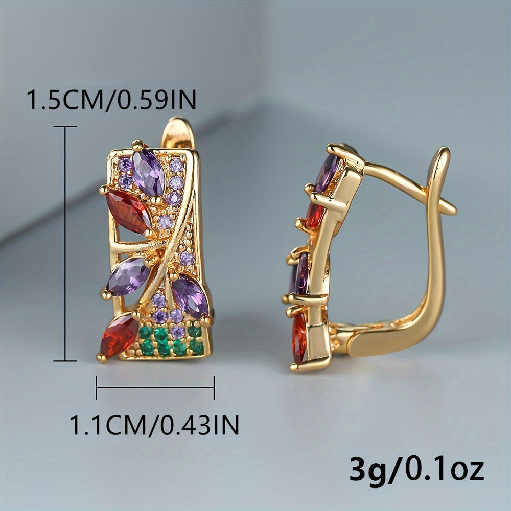 A pair of stylish safflower drop earrings, synthetic diamonds, copper needles, luxury wedding jewelry, colorful cubic diamond drop earrings