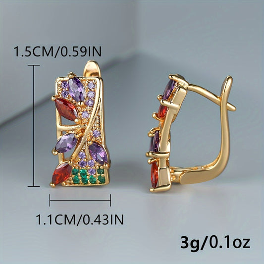 A pair of stylish safflower drop earrings, synthetic diamonds, copper needles, luxury wedding jewelry, colorful cubic diamond drop earrings