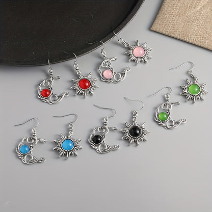 Bohemia Sun and Moon Earrings Silvery Color Artificial Crystal Drop Earrings Women Female Boho Fashion Jewelry Gift for her