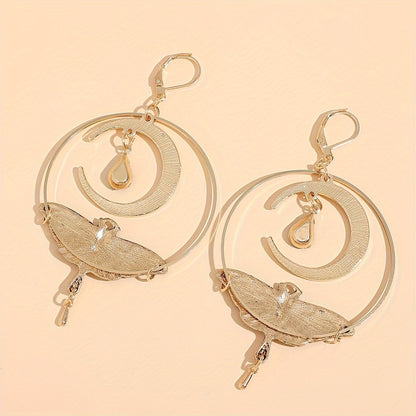 A pair of vintage crescent stud earrings with a green resin moth pendant, zinc alloy, and iron pillars for everyday wear jewelry in all seasons