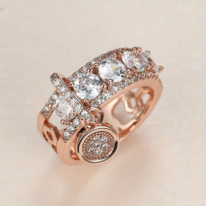 Vintage Style Bridal Ring Inlaid Round Cut Zirconia 18K Gold Plated Copper Wedding Promise Ring Anniversary Luxury Jewelry Gift